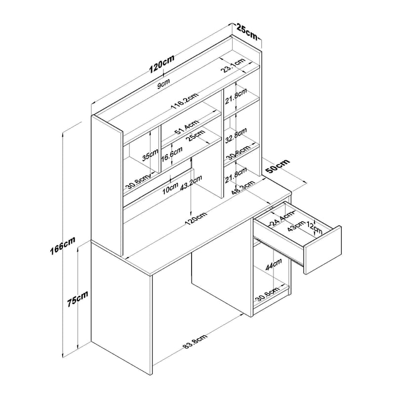 Sarnor Skrivbord 120x166x50 cm - Vit - Möbler - Bord & matgrupp - Kontorsbord - Skrivbord