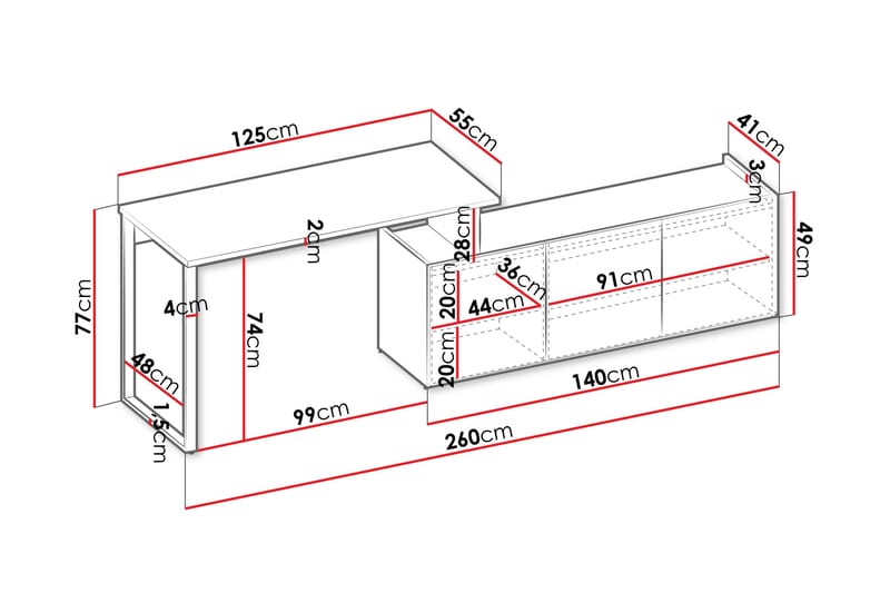 Sigmana Skrivbord 260x55 cm - Ljusgrå/Brun - Möbler - Bord & matgrupp - Kontorsbord - Skrivbord