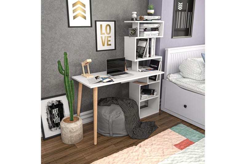 Andifli Skrivbord 55x146,4x133 cm med förvaring - Vit - Möbler - Bord & matgrupp - Kontorsbord - Skrivbord