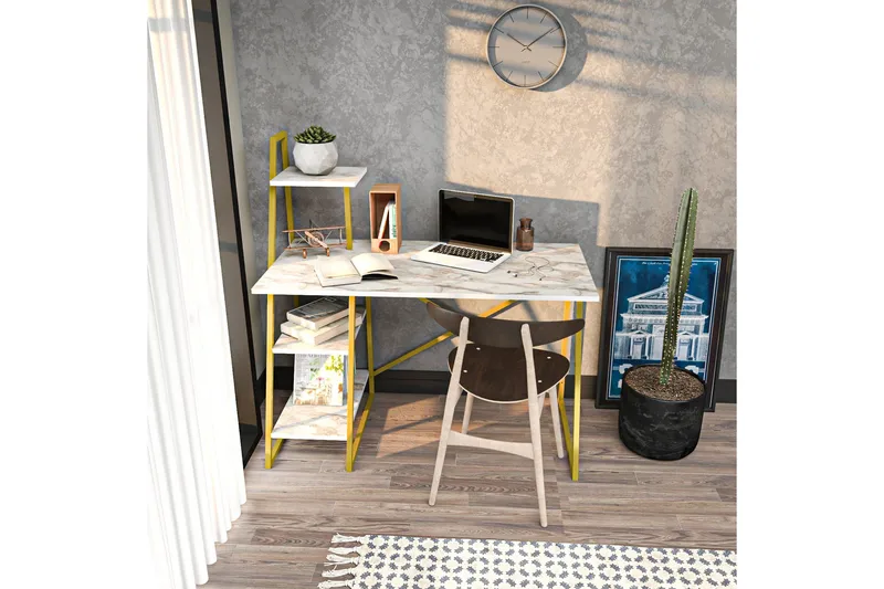 Andifli Skrivbord 60x120x120 cm med förvaring - Vit - Möbler - Bord & matgrupp - Kontorsbord - Skrivbord