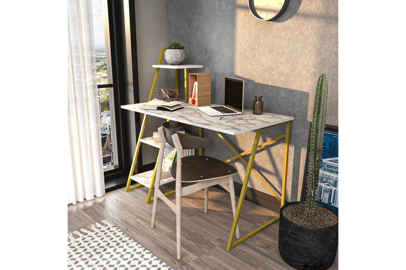 Andifli Skrivbord 60x120x120 cm med förvaring - Vit - Möbler - Bord & matgrupp - Kontorsbord - Skrivbord