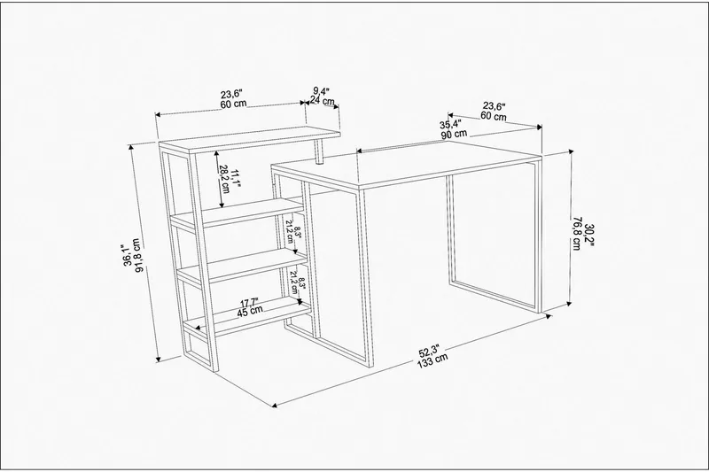 Andifli Skrivbord 60x76,8x133 cm med förvaring - Guld - Möbler - Bord & matgrupp - Kontorsbord - Skrivbord