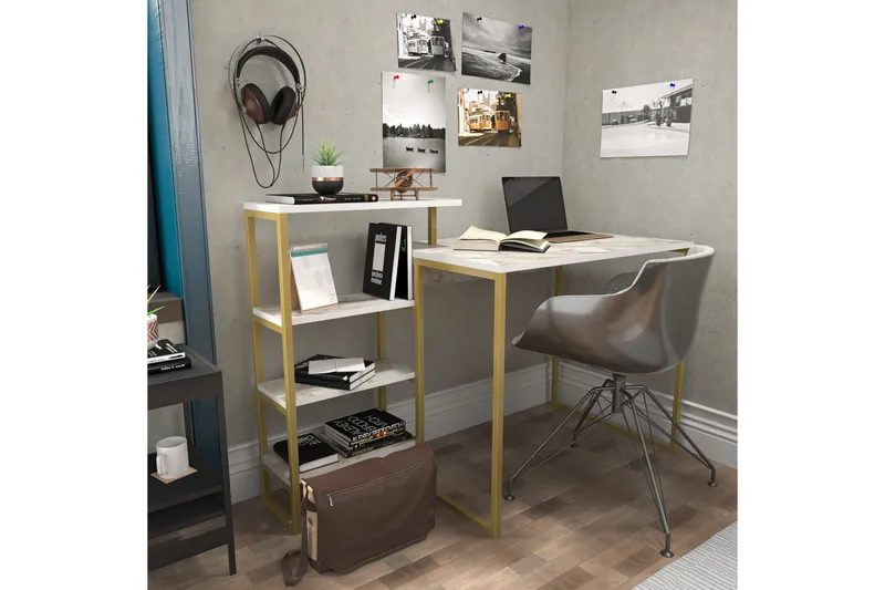 Andifli Skrivbord 60x76,8x133 cm med förvaring - Guld - Möbler - Bord & matgrupp - Kontorsbord - Skrivbord