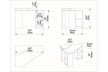 Andifli Skrivbord 90x76,8x120 cm med förvaring - Vit - Möbler - Bord & matgrupp - Kontorsbord - Skrivbord - Hörnskrivbord