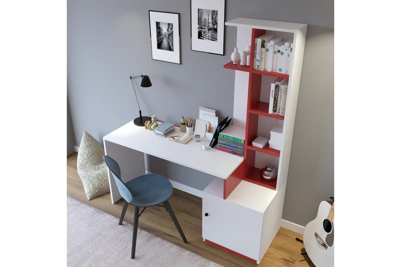 Skrivbord Aplhensa 170 cm - Vit/Röd - Skrivbord - Datorbord