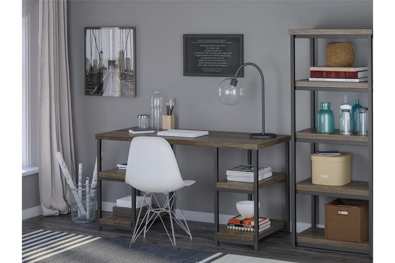 Skrivbord Ashlar 137 cm med Förvaring 4 Hyllor Brun/Svart - Dorel Home - Skrivbord - Datorbord