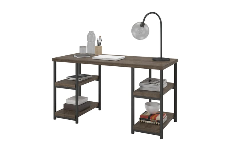 Skrivbord Ashlar 137 cm med Förvaring 4 Hyllor Brun/Svart - Dorel Home - Skrivbord - Datorbord