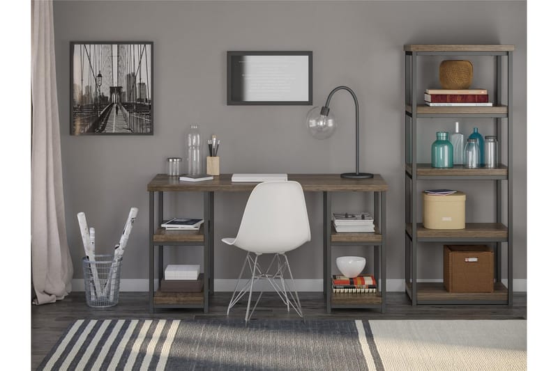 Skrivbord Ashlar 137 cm med Förvaring 4 Hyllor Brun/Svart - Dorel Home - Skrivbord - Datorbord