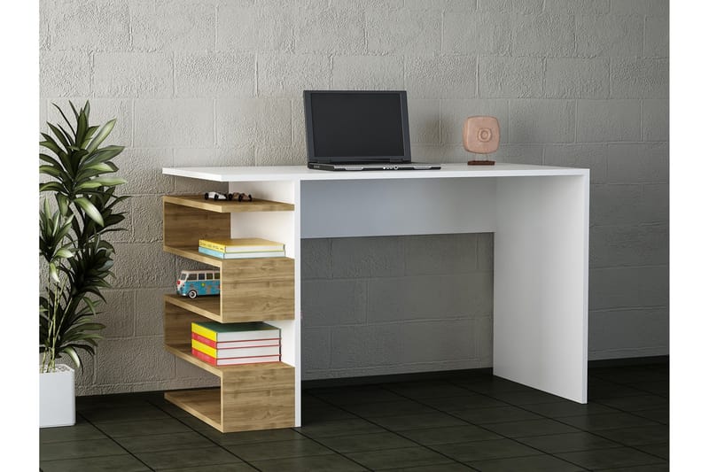 Asillane Skrivbord 120 cm med Sidoförvaring - Vit/Valnötsbrun - Möbler - Bord & matgrupp - Kontorsbord - Skrivbord