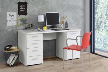 Bowlee Skrivbord 145 cm med Förvaring Skåp + 4 Lådor + Hylla - Vit - Möbler - Bord & matgrupp - Kontorsbord - Skrivbord