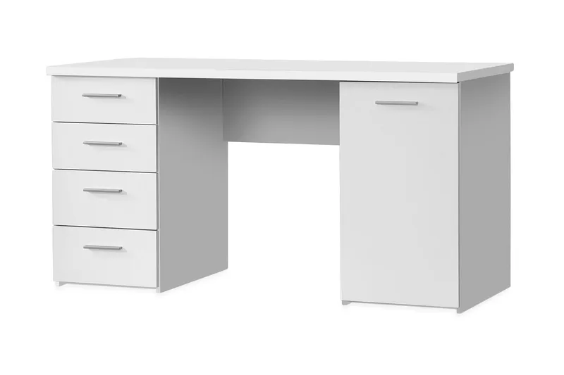 Bowlee Skrivbord 145 cm med Förvaring Skåp + 4 Lådor + Hylla, Vit