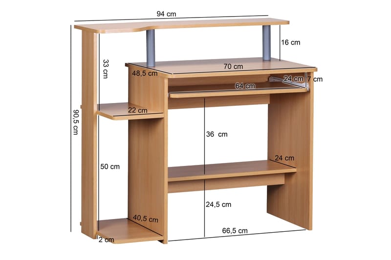 Bozanich Skrivbord 94 cm med Förvaring Hyllor - Natur - Möbler - Bord & matgrupp - Kontorsbord - Skrivbord