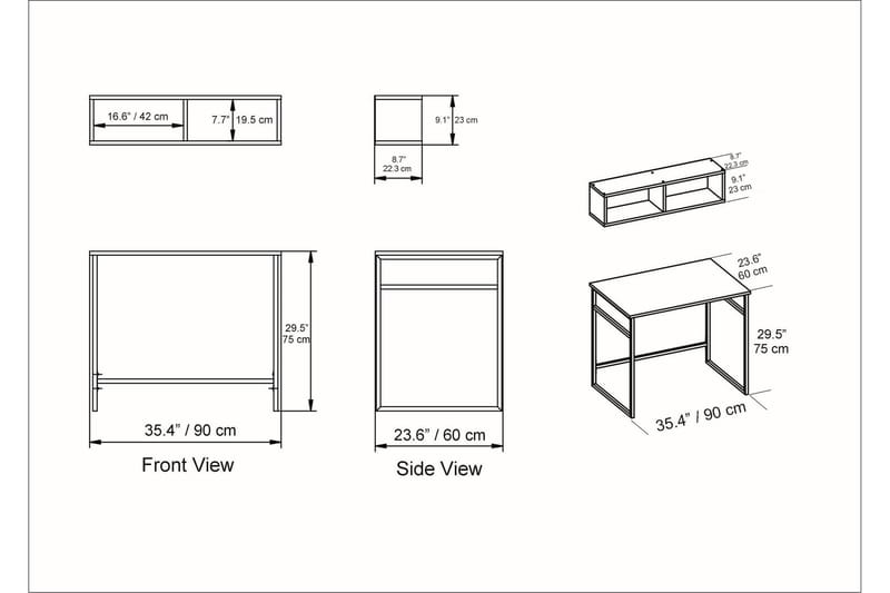Skrivbord Buskahult 90 cm med Förvaring Vägghylla - Brun - Skrivbord - Datorbord