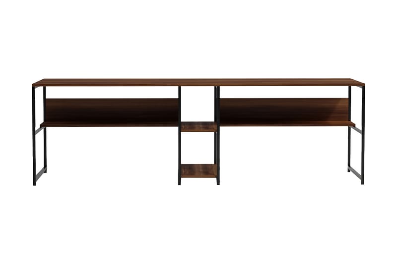 Skrivbord Buyukada 240 cm med Förvaring 2 Hyllor - Mörkbrun/Svart - Skrivbord - Datorbord