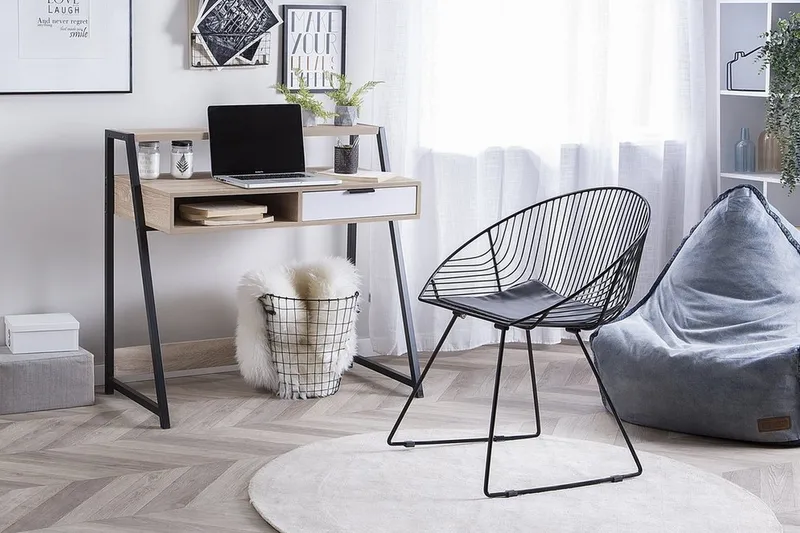 Calceta Skrivbord 100 cm med Förvaring Låda + Hylla - Ljusbrun/Vit/Svart - Möbler - Bord & matgrupp - Kontorsbord - Skrivbord