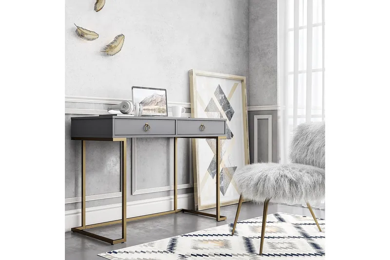 Camila Skrivbord 106 cm med Förvaring 2 Lådor Grafitgrå/Mäss - CosmoLiving - Möbler - Bord & matgrupp - Kontorsbord - Skrivbord