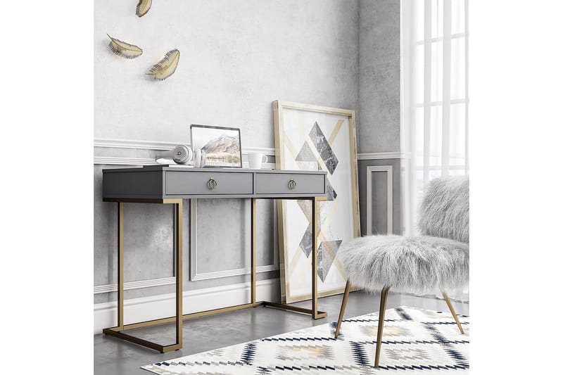 Camila Skrivbord 106 cm med Förvaring 2 Lådor Grafitgrå/Mäss - CosmoLiving - Möbler - Bord & matgrupp - Kontorsbord - Skrivbord