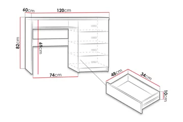 Castillia Skrivbord 120 cm med Förvaring 4 Lådor + Hylla - Mörk Ask - Möbler - Bord & matgrupp - Kontorsbord - Skrivbord