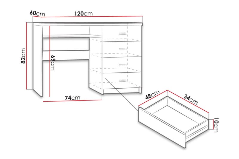 Castillia Skrivbord 120 cm med Förvaring 4 Lådor + Hylla - Mörk Ask - Möbler - Bord & matgrupp - Kontorsbord - Skrivbord