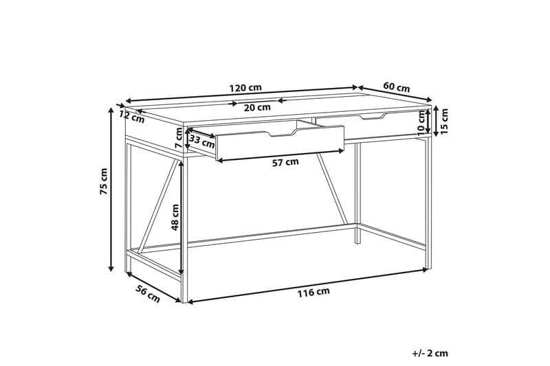 Cebolleros Skrivbord 120 cm med Förvaring 2 Lådor - Svart/Ljust Trä - Möbler - Bord & matgrupp - Kontorsbord - Skrivbord