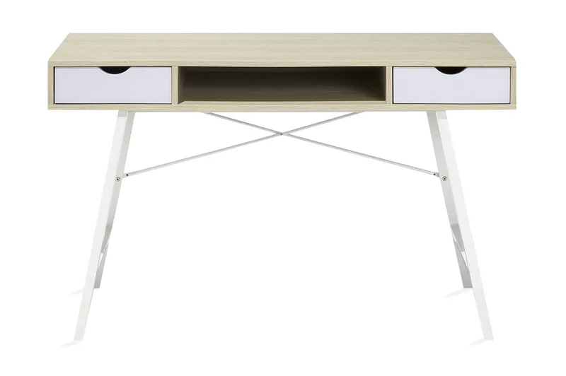 Clarita Skrivbord 120 cm med Förvaring Hylla + 2 Lådor, Trä/Natur