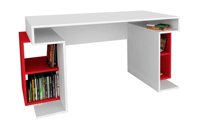 Skrivbord Clora 153 cm med Förvaringsben - Vit/Röd - Skrivbord - Datorbord