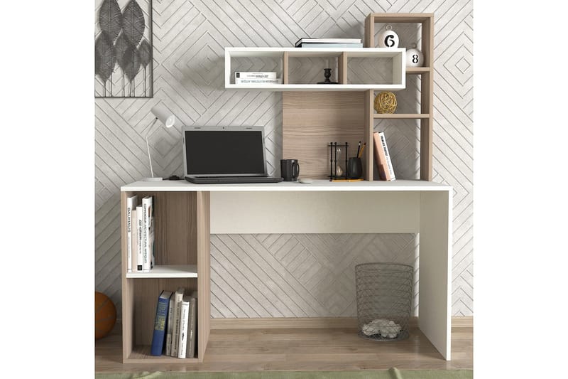 Coralle Skrivbord 140 cm med Förvaring Hyllor - Vit/Natur - Möbler - Bord & matgrupp - Kontorsbord - Skrivbord