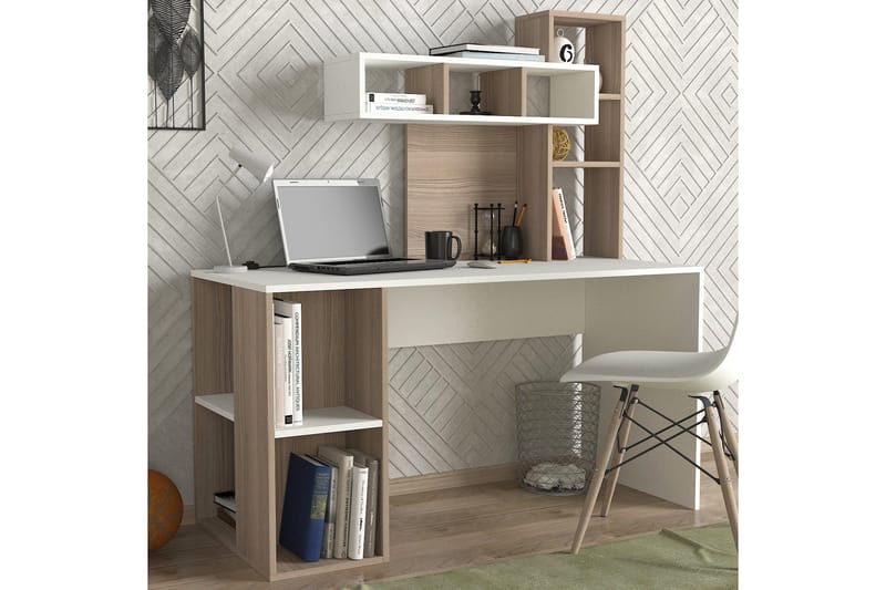 Coralle Skrivbord 140 cm med Förvaring Hyllor - Vit/Natur - Möbler - Bord & matgrupp - Kontorsbord - Skrivbord