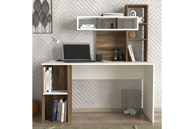 Coralle Skrivbord 140 cm med Förvaring Hyllor - Vit/Valnötsbrun - Möbler - Bord & matgrupp - Kontorsbord - Skrivbord