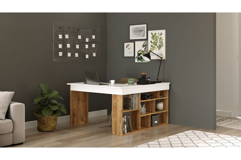 Dalran Skrivbord 129 cm - Natur/Vit - Möbler - Bord & matgrupp - Kontorsbord - Skrivbord