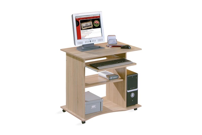 Datorbord Lyonne 80 cm med Förvaring Hyllor på Hjul - Ljus Ekfärg - Möbler - Bord & matgrupp - Kontorsbord - Skrivbord