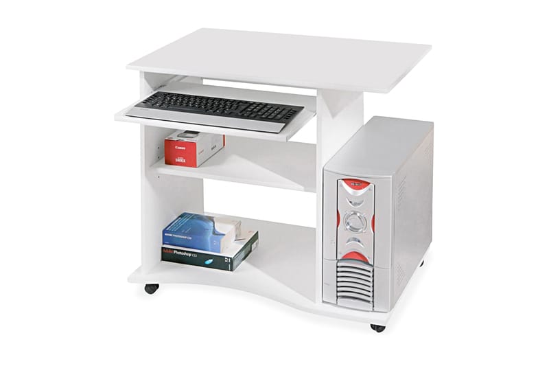 Datorbord Lyonne 80 cm med Förvaring Hyllor på Hjul - Vit - Möbler - Bord & matgrupp - Kontorsbord - Skrivbord