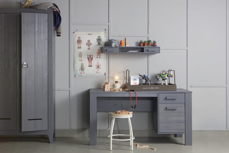 Datorbord Mitchell 141 cm med Förvaring Låda + Skåp - Stålgrå - Möbler - Bord & matgrupp - Kontorsbord - Skrivbord