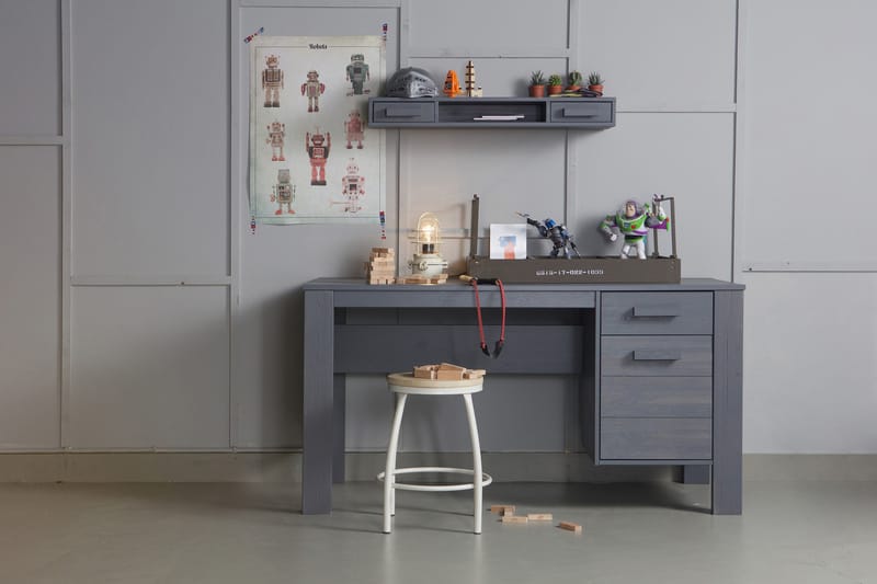 Datorbord Mitchell 141 cm med Förvaring Låda + Skåp - Stålgrå - Möbler - Bord & matgrupp - Kontorsbord - Skrivbord
