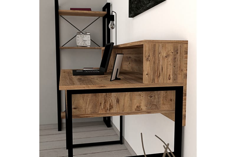 Skrivbord Dehana 120 cm med Förvaring 2 Hyllor - Valnötsbrun/Svart - Skrivbord - Datorbord