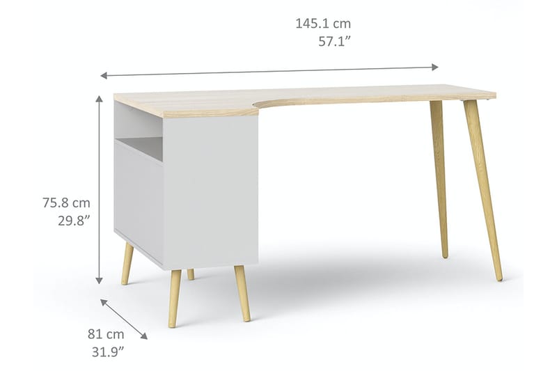 Delta Skrivbord 145 cm med Förvaring Lådor + Hyllor - Vit/Natur - Möbler - Bord & matgrupp - Kontorsbord - Skrivbord