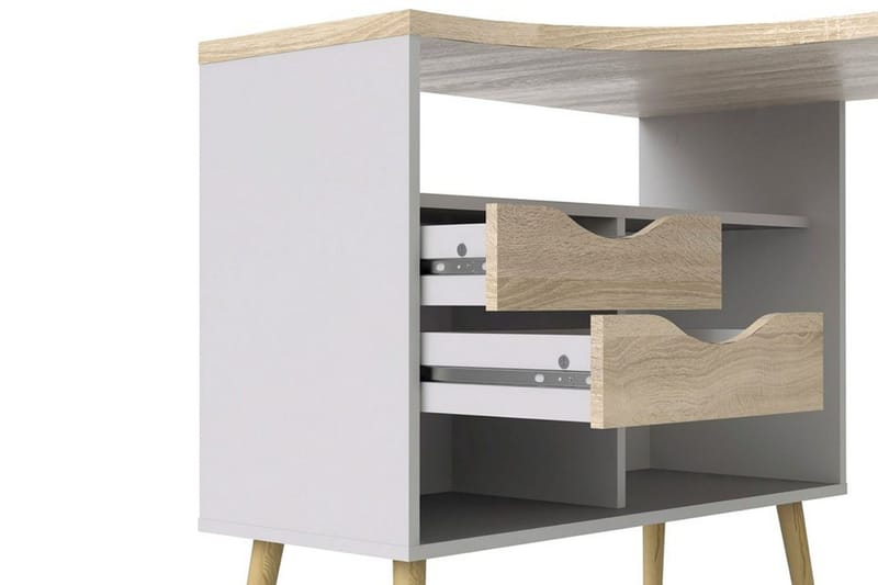 Delta Skrivbord 145 cm med Förvaring Lådor + Hyllor - Vit/Natur - Möbler - Bord & matgrupp - Kontorsbord - Skrivbord