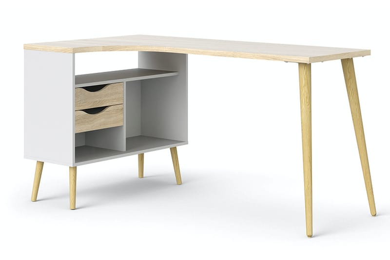 Delta Skrivbord 145 cm med Förvaring Lådor + Hyllor - Vit/Natur - Möbler - Bord & matgrupp - Kontorsbord - Skrivbord