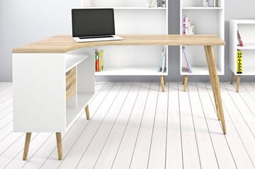 Delta Skrivbord 145 cm med Förvaring Lådor + Hyllor - Vit/Natur - Möbler - Bord & matgrupp - Kontorsbord - Skrivbord