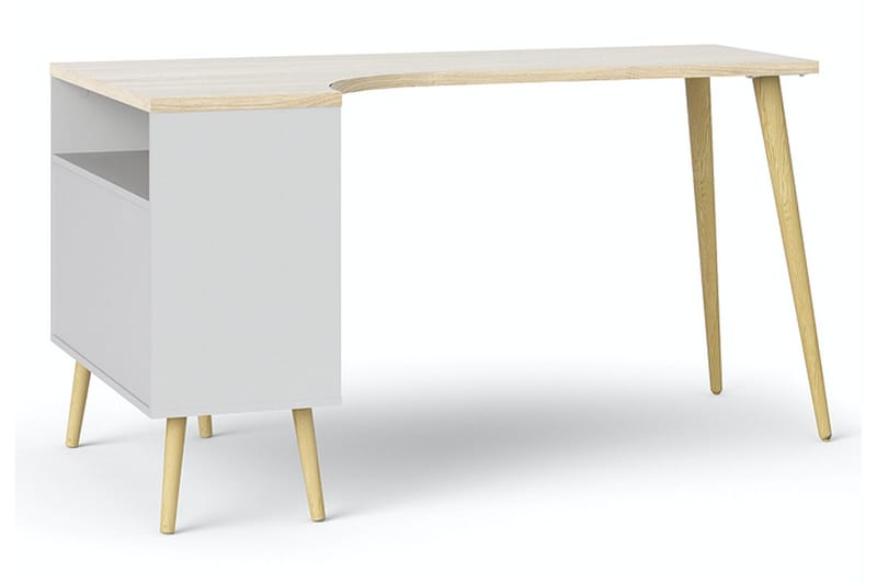 Delta Skrivbord 145 cm med Förvaring Lådor + Hyllor - Vit/Natur - Möbler - Bord & matgrupp - Kontorsbord - Skrivbord