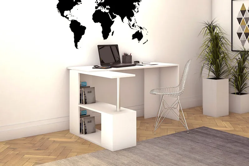 Elegancia Skrivbord 130 cm med Förvaring Hyllor L-form - Vit - Möbler - Bord & matgrupp - Kontorsbord - Skrivbord - Hörnskrivbord