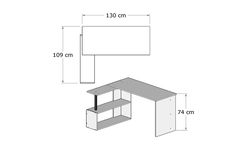 Elegancia Skrivbord 130 cm med Förvaring Hyllor L-form - Vit - Möbler - Bord & matgrupp - Kontorsbord - Skrivbord - Hörnskrivbord