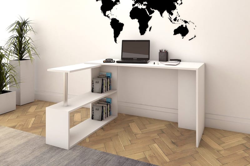 Elegancia Skrivbord 130 cm med Förvaring Hyllor L-form - Vit - Möbler - Bord & matgrupp - Kontorsbord - Skrivbord - Hörnskrivbord