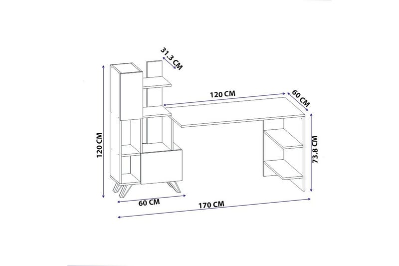 Skrivbord Etormay 60x170 cm Vit/Brun - Hanah Home - Skrivbord - Datorbord