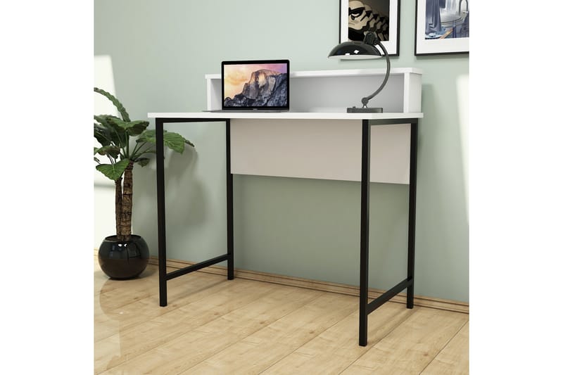 Skrivbord Fatimah 90 cm med Förvaring Hylla - Vit/Svart - Skrivbord - Datorbord