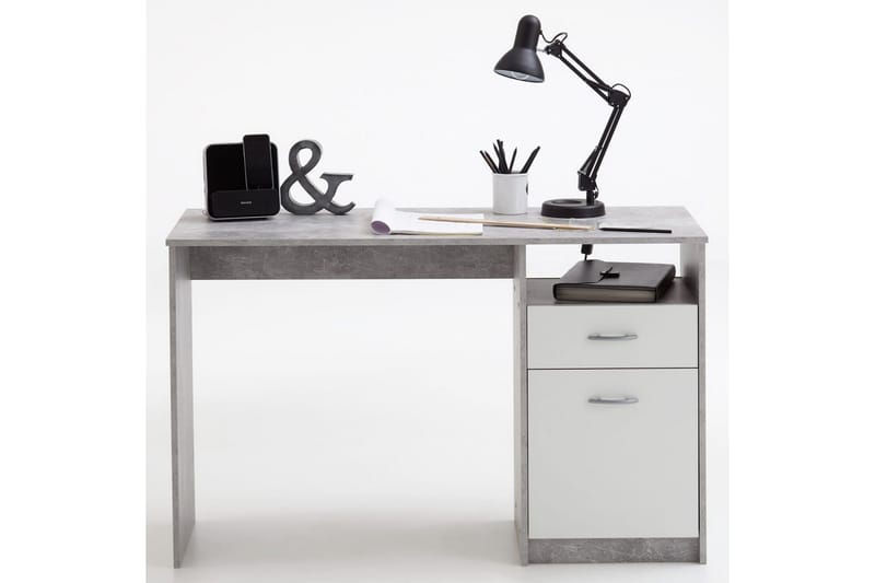 FMD Skrivbord med 1 låda 123x50x76,5 cm betong och vit - Grå - Skrivbord - Datorbord