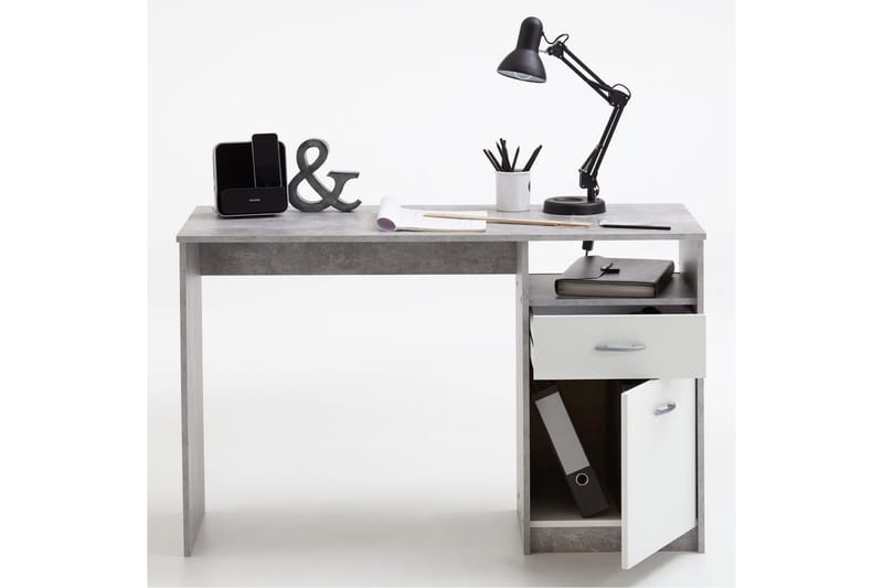 FMD Skrivbord med 1 låda 123x50x76,5 cm betong och vit - Grå - Skrivbord - Datorbord