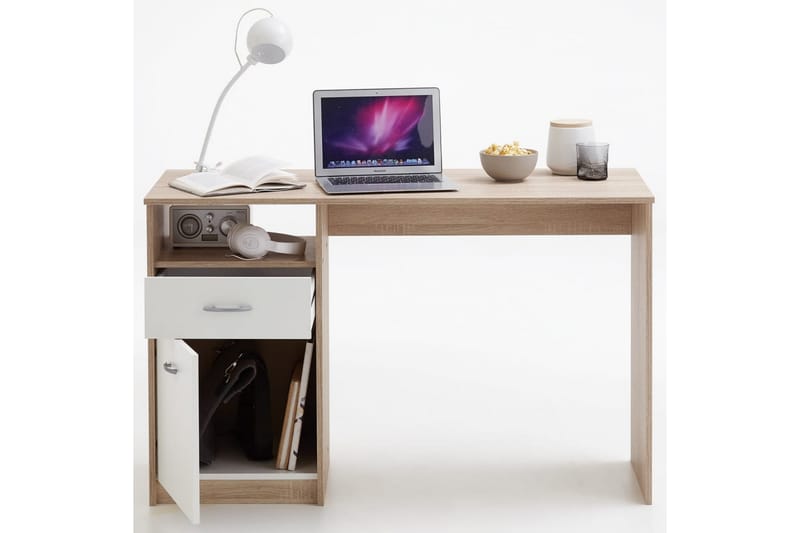 FMD Skrivbord med 1 låda 123x50x76,5 cm ek och vit - Brun - Skrivbord - Datorbord