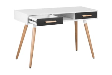 Frisange Skrivbord 120 cm med Förvaring 2 Lådor + Hylla - Vit/Mörkgrå/Brun - Möbler - Bord & matgrupp - Kontorsbord - Skrivbord