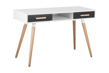 Frisange Skrivbord 120 cm med Förvaring 2 Lådor + Hylla - Vit/Mörkgrå/Brun - Möbler - Bord & matgrupp - Kontorsbord - Skrivbord